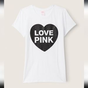 VS Pink•NWT•Knit S/S Perfect Tee•Optic White Pink Originals Shine